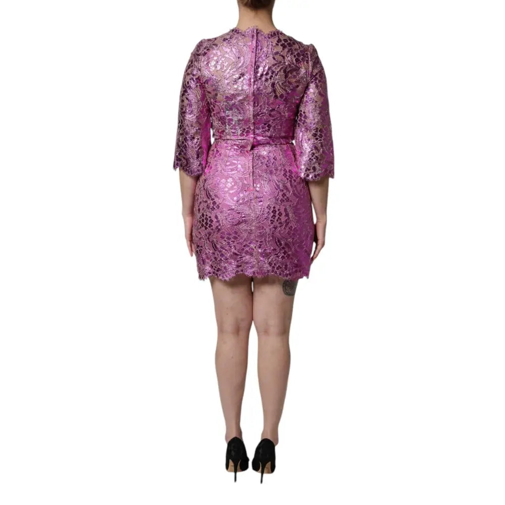 Dolce & Gabbana Metallic Fuchsia Floral Sheath Mini Dress