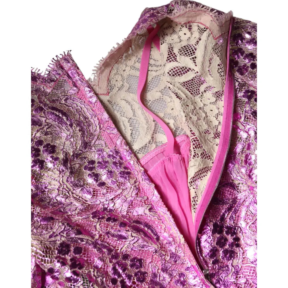 Dolce & Gabbana Metallic Fuchsia Floral Sheath Mini Dress