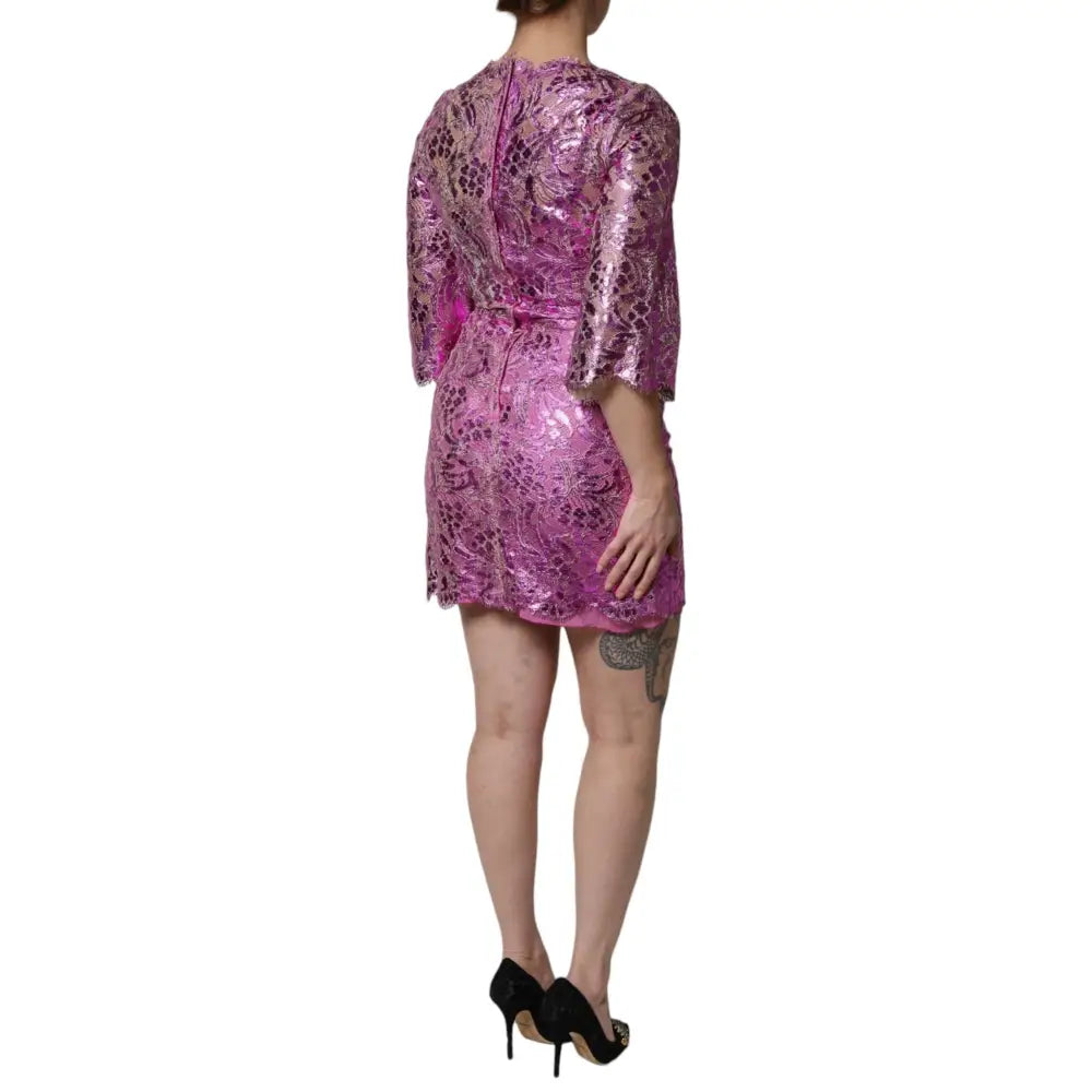 Dolce & Gabbana Metallic Fuchsia Floral Sheath Mini Dress