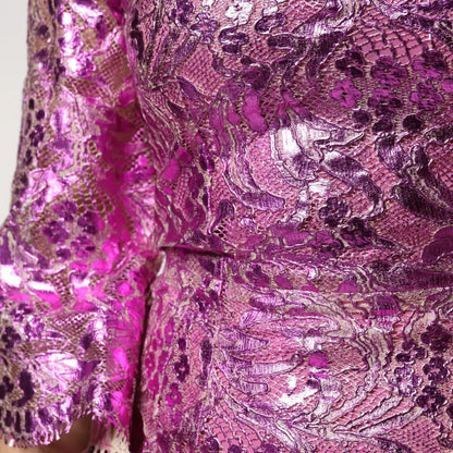 Dolce & Gabbana Metallic Fuchsia Floral Sheath Mini Dress