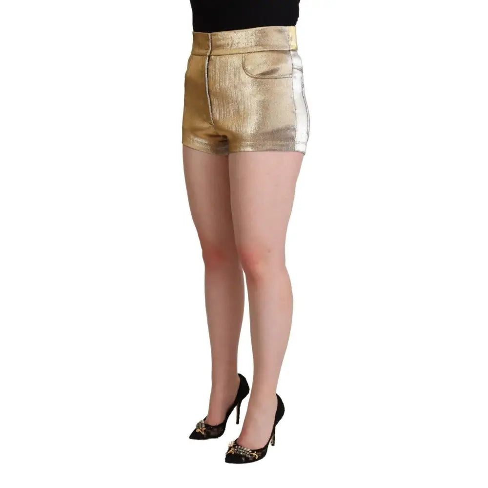 Dolce & Gabbana Metallic Gold Cotton Mid Waist Hot Pants Shorts