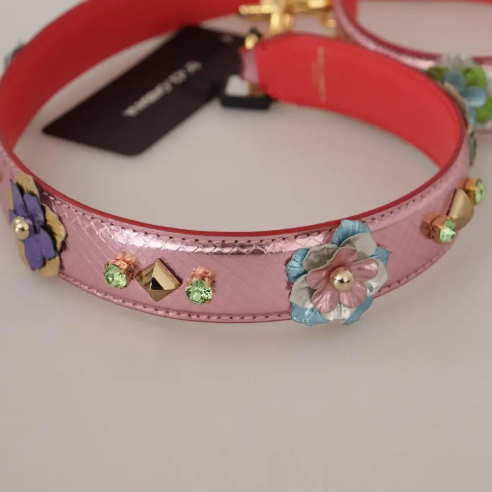 Dolce & Gabbana Metallic Pink Læder Studded Skulder Strap