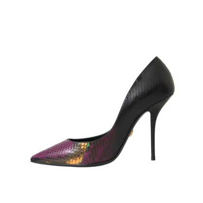 Dolce & Gabbana gabbana multicolor exotic sort læder hæle i sort og iridescent lilla slangeskind