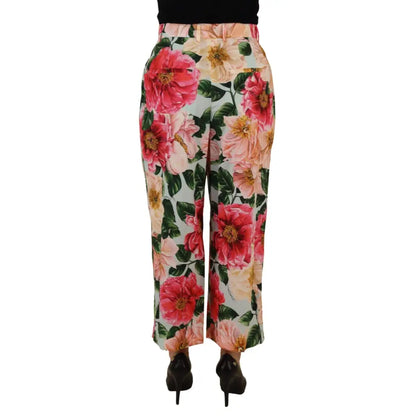 Dolce & Gabbana Multicolor Flora Printed High Waist Cropped Trouser Pants