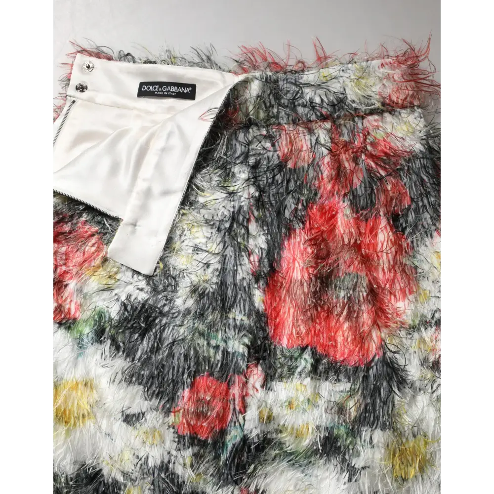 Dolce & Gabbana Multicolor Floral Textured Faux Fur Pencil Skirt