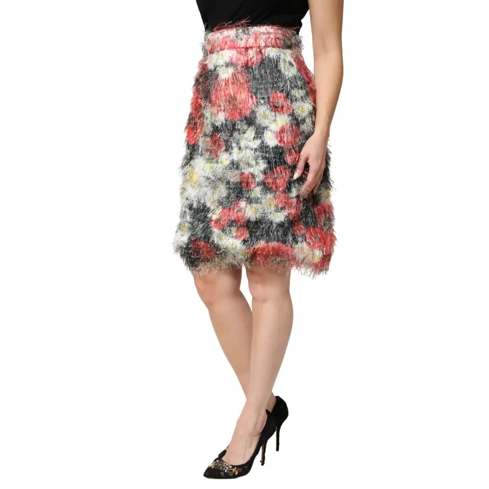 Dolce & Gabbana Multicolor Floral Textured Faux Fur Pencil Skirt