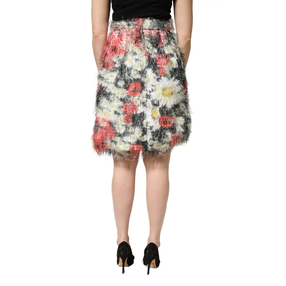 Dolce & Gabbana Multicolor Floral Textured Faux Fur Pencil Skirt
