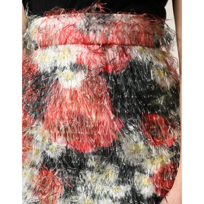 Dolce & Gabbana Multicolor Floral Textured Faux Fur Pencil Skirt