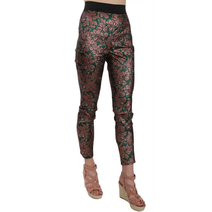 Dolce & Gabbana Multicolor Iridescent Brocade Jacquard Trousers Crop Pants - Bukser