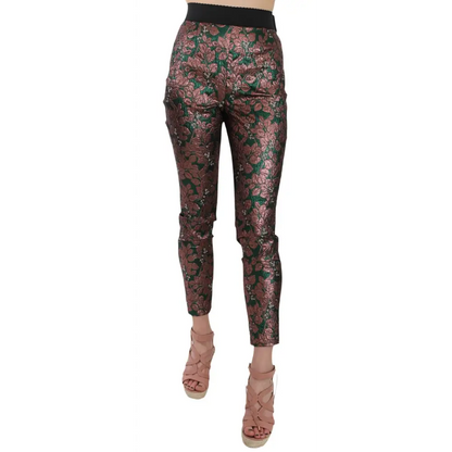 Dolce & Gabbana Multicolor Iridescent Brocade Jacquard Trousers Crop Pants - Bukser