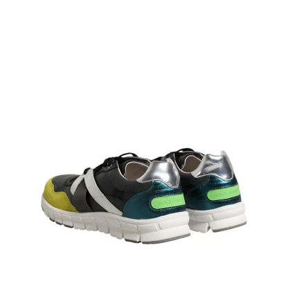 Dolce & Gabbana multicolor lace up low top sneakers i sort grønne og sølv accenter