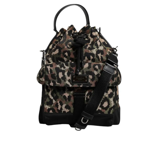Dolce & Gabbana Multicolor Leopard Cotton Shoulder Bucket Bag