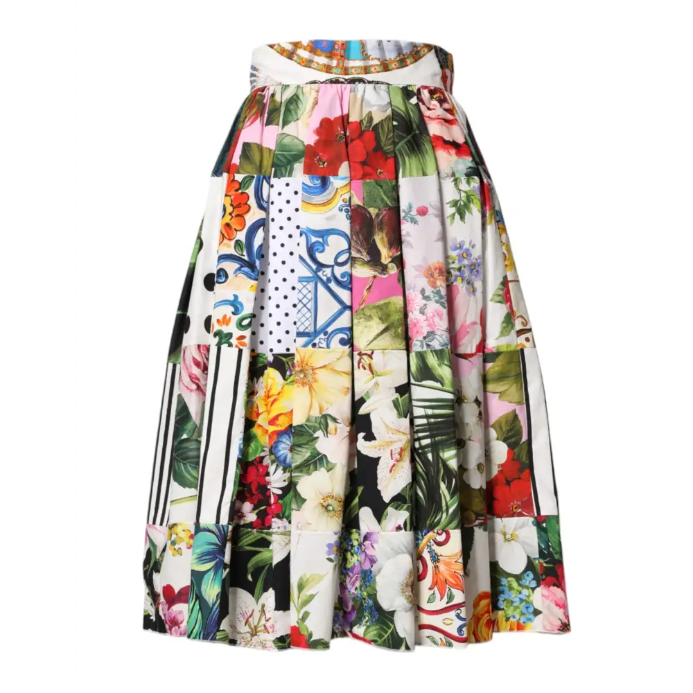 Dolce & Gabbana Multicolor Patchwork High Waist Midi Skirt - IT36/XXS