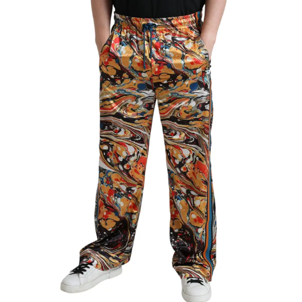 Dolce & Gabbana Multifarve Marble Print Satin Bukser & Jeans