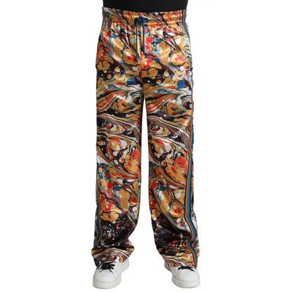 Dolce & Gabbana Multifarve Marble Print Satin Bukser & Jeans