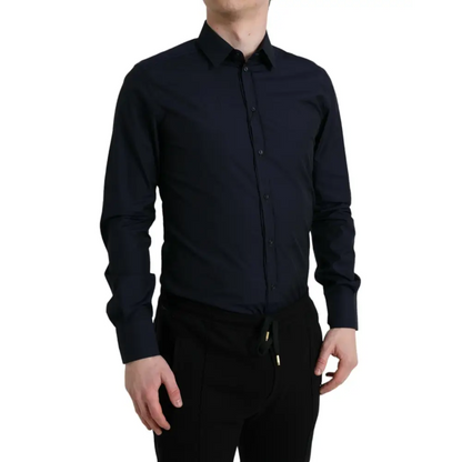 Navy blue slim fit Dolce & Gabbana formal guld skjorte med klassisk krave