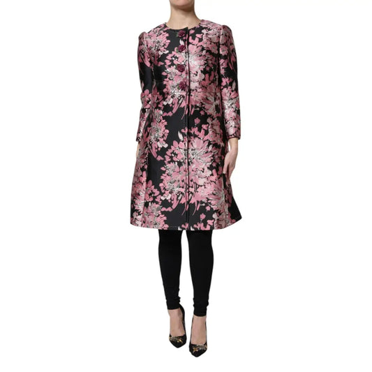 Dolce & Gabbana Pink Black Floral Brocade Trenchcoat Jacket