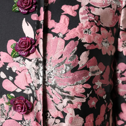 Dolce & Gabbana Pink Black Floral Brocade Trenchcoat Jacket