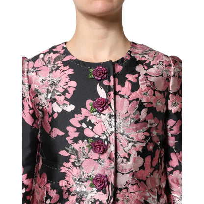 Dolce & Gabbana Pink Black Floral Brocade Trenchcoat Jacket