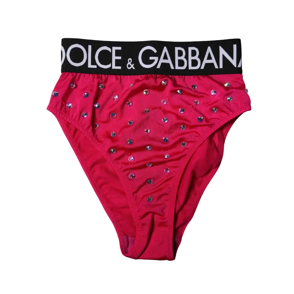 Dolce & Gabbana Pink Embellished High-Waist Brief Logo Underwear