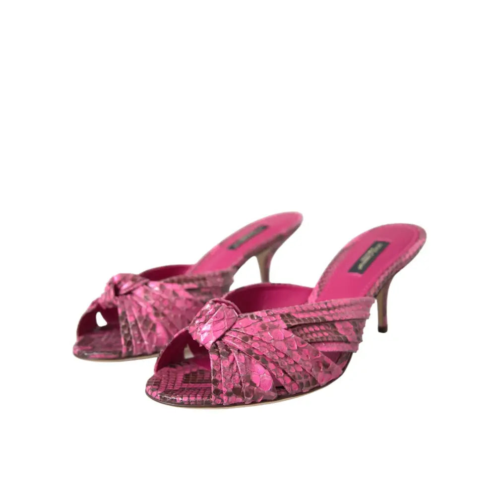 Dolce & Gabbana Pink Exotic Leather Kitten Heels Slides Shoes