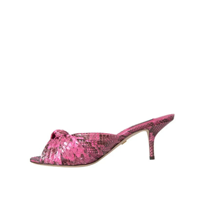 Dolce & Gabbana Pink Exotic Leather Kitten Heels Slides Shoes