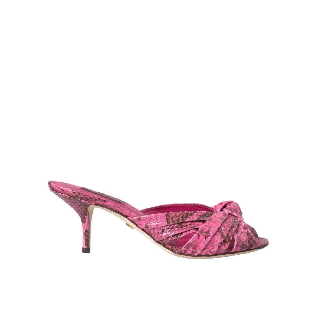 Dolce & Gabbana Pink Exotic Leather Kitten Heels Slides Shoes