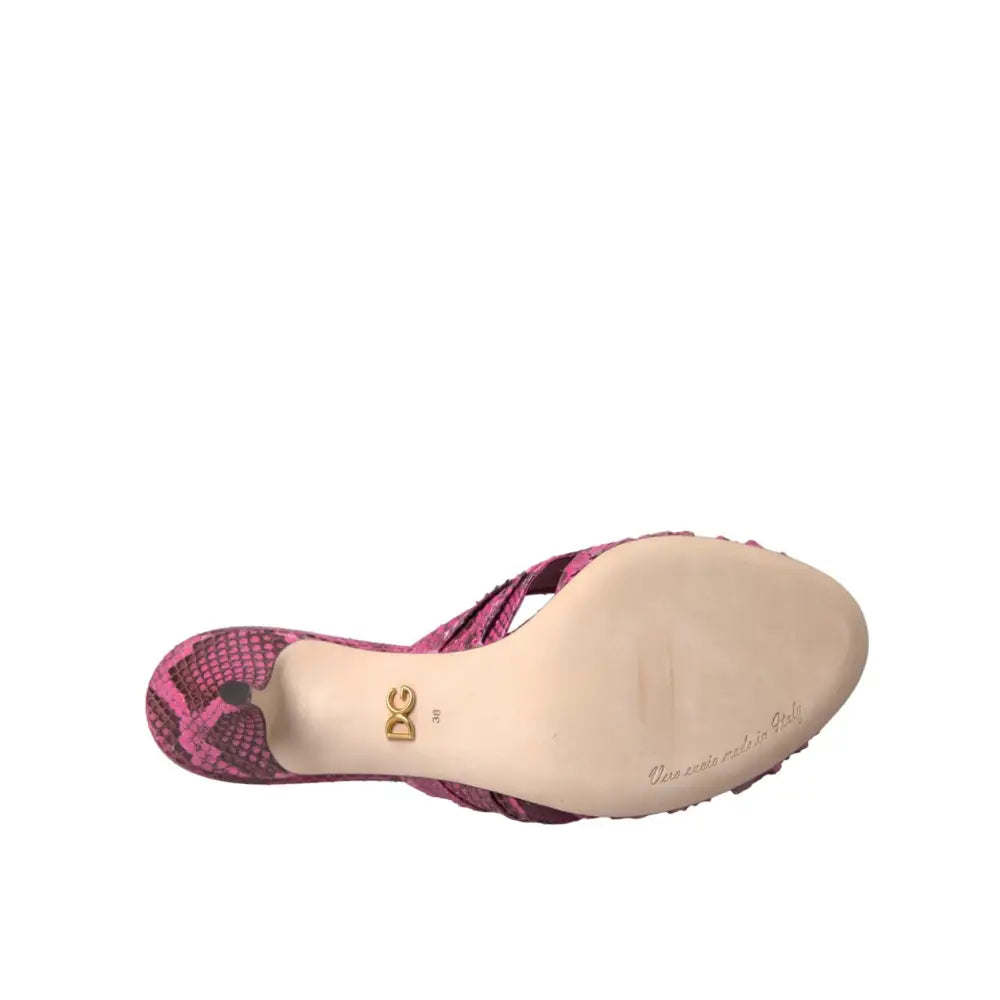 Dolce & Gabbana Pink Exotic Leather Kitten Heels Slides Shoes