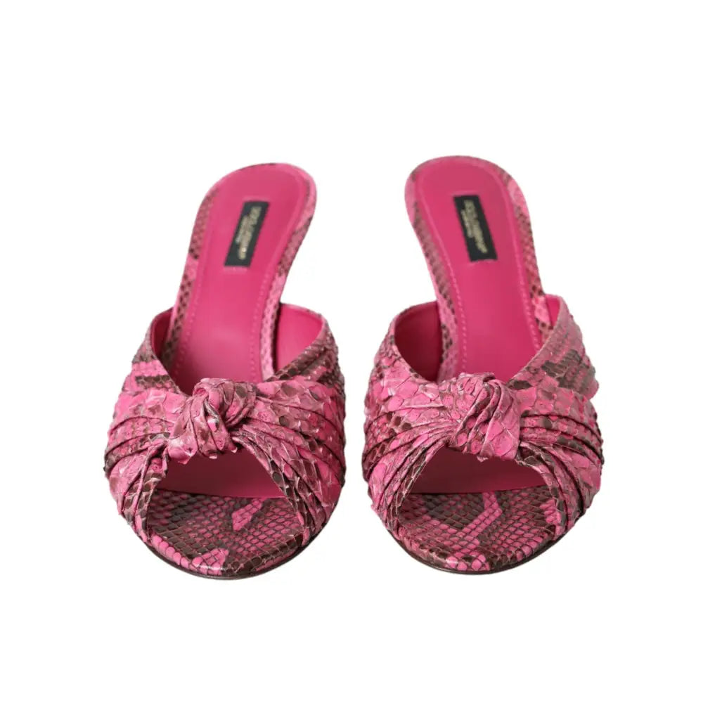 Dolce & Gabbana Pink Exotic Leather Kitten Heels Slides Shoes
