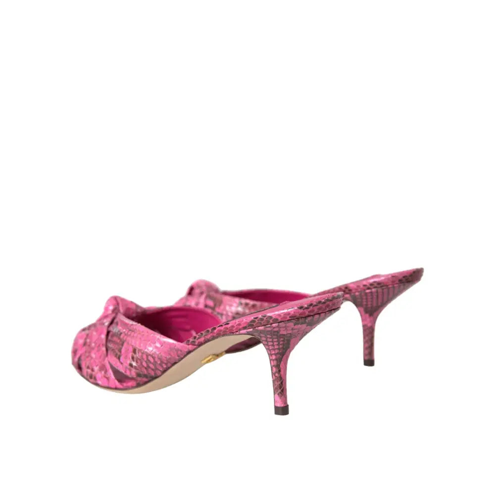 Dolce & Gabbana Pink Exotic Leather Kitten Heels Slides Shoes