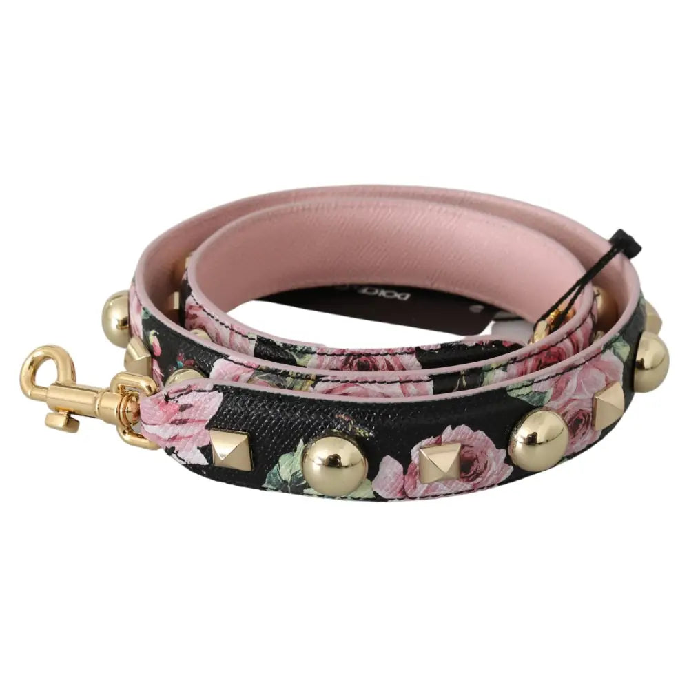 Dolce & Gabbana Pink Floral Leather Stud Accessory Shoulder Strap