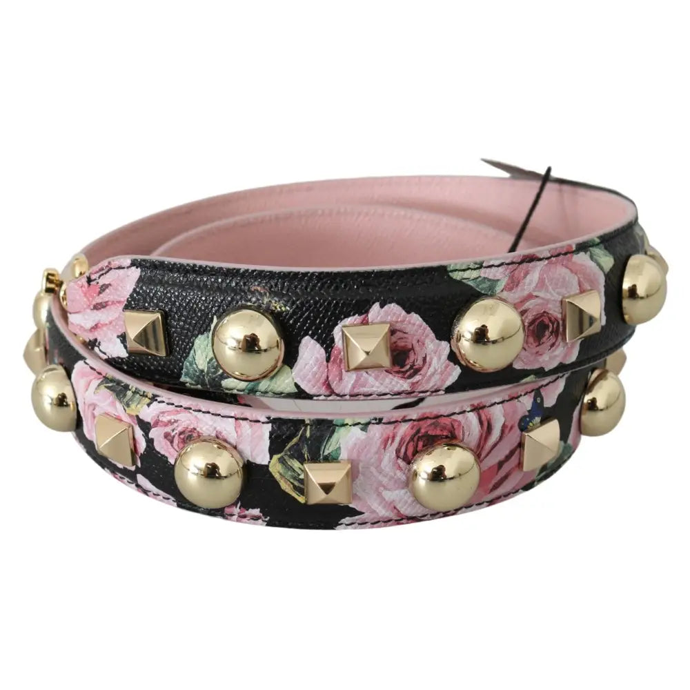 Dolce & Gabbana Pink Floral Leather Stud Accessory Shoulder Strap