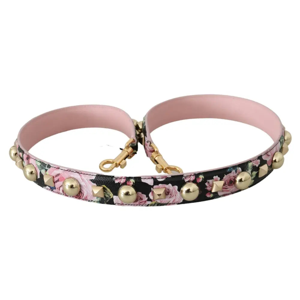 Dolce & Gabbana Pink Floral Leather Stud Accessory Shoulder Strap