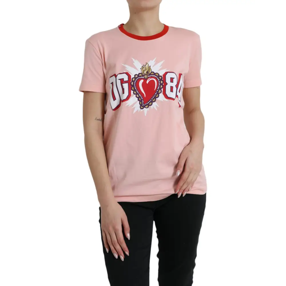 Dolce & Gabbana pink graphic print cotton crew neck t-shirt with heart design