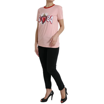 Dolce & Gabbana pink graphic print cotton crew neck t-shirt med hjerte