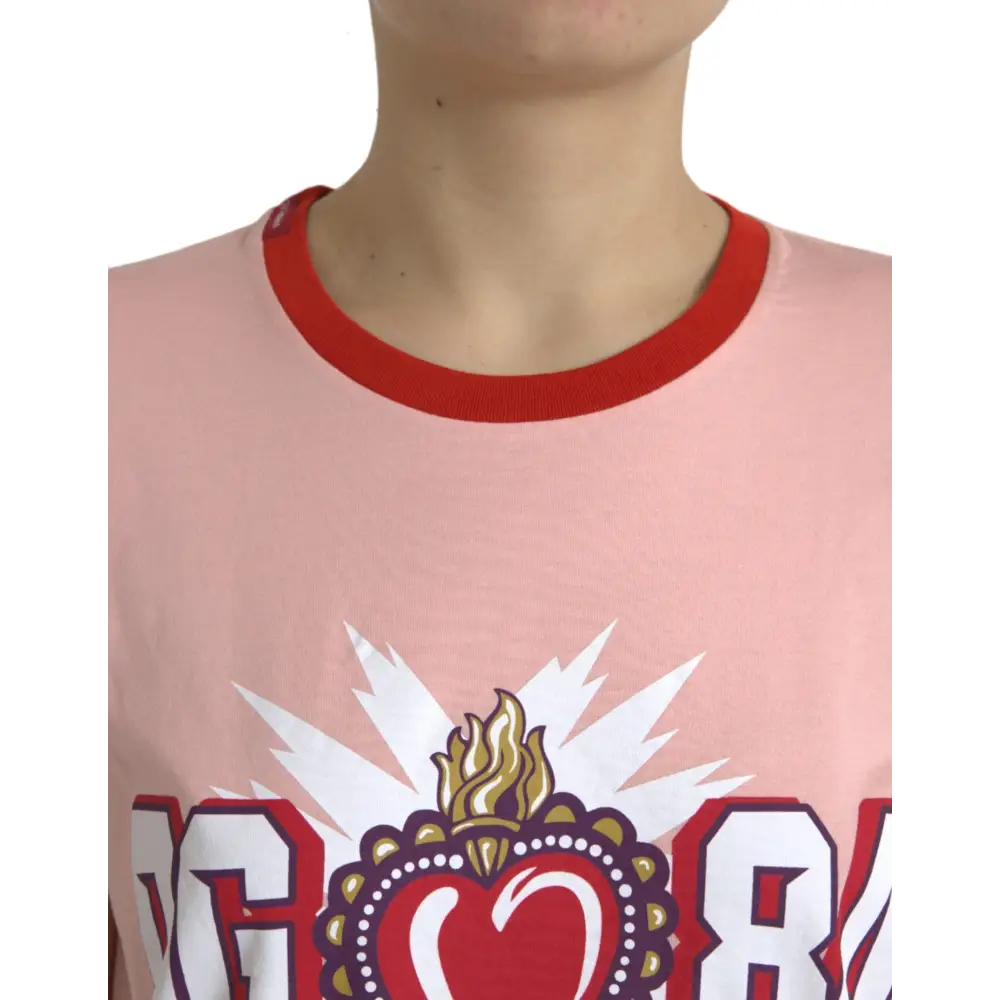 Dolce & Gabbana pink graphic print cotton crew neck t-shirt with flaming heart