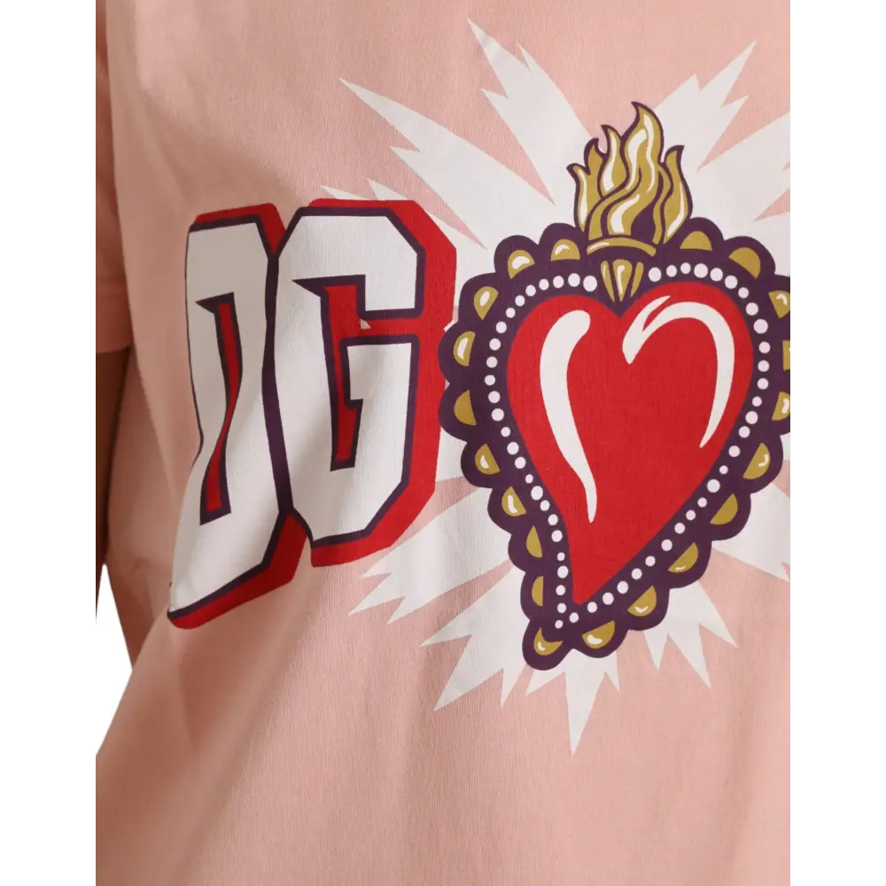 Dolce & Gabbana pink graphic print cotton crew neck t-shirt with dg logo and heart emblem