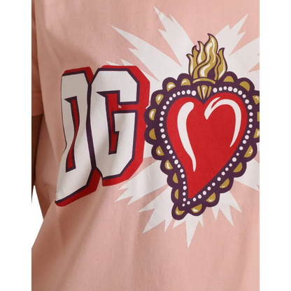 Dolce & Gabbana pink graphic print cotton crew neck t-shirt with dg logo and heart emblem