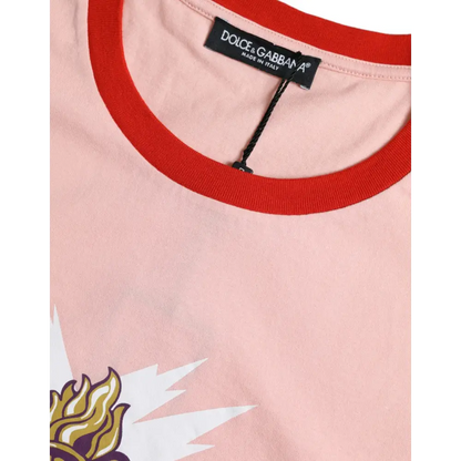 Dolce & Gabbana pink graphic print cotton crew neck t-shirt med flammer