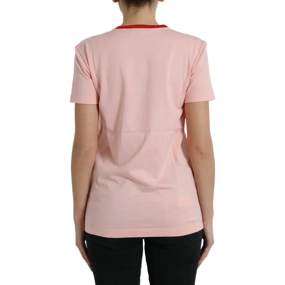 Dolce & Gabbana pink graphic print cotton crew neck t-shirt i blødt pink