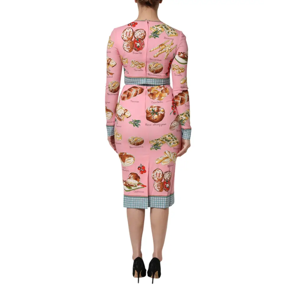 Dolce & Gabbana Pink Pastry Print Bodycon Sheath Midi Dress