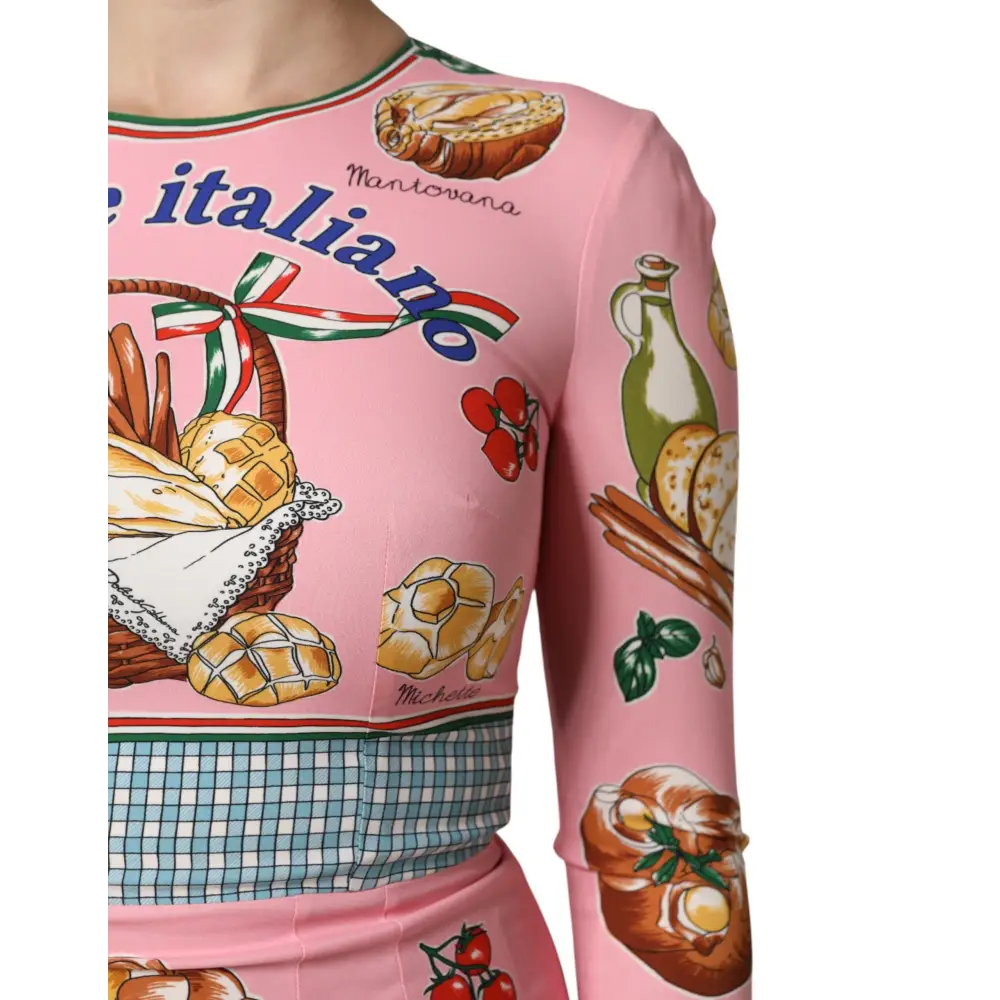 Dolce & Gabbana Pink Pastry Print Bodycon Sheath Midi Dress