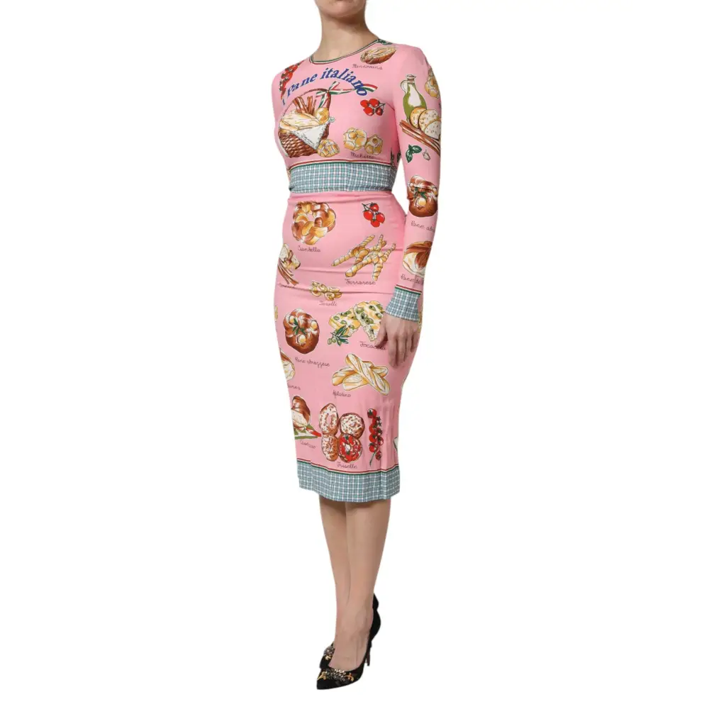 Dolce & Gabbana Pink Pastry Print Bodycon Sheath Midi Dress