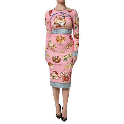 Dolce & Gabbana Pink Pastry Print Bodycon Sheath Midi Dress