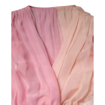 Dolce & Gabbana Pink Plunging V-neck Long Sleeves Blouse Top - Bluser