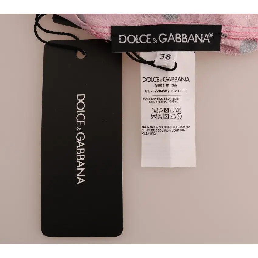 Dolce & Gabbana pink polka dotted silk blouse tag, 100% originale brands, spar 30–70%