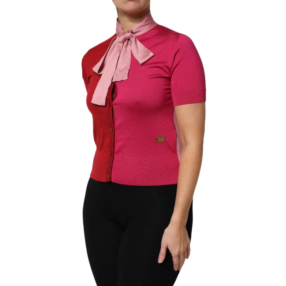 Dolce & Gabbana Pink Short Sleeves Buttoned Ascot Collar Top - Bluser