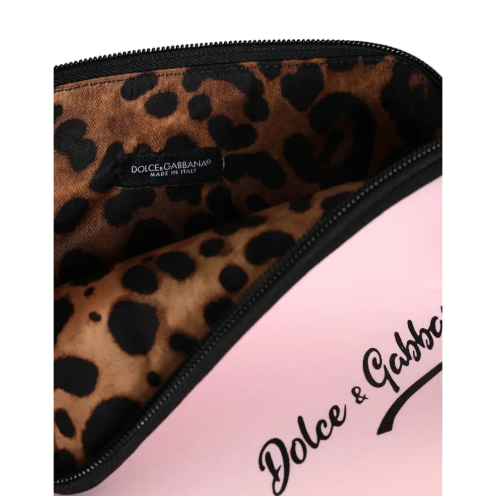 Dolce & Gabbana Pink Solid Nylon DG Logo Print Clutch Zip Borse Pouch Bag