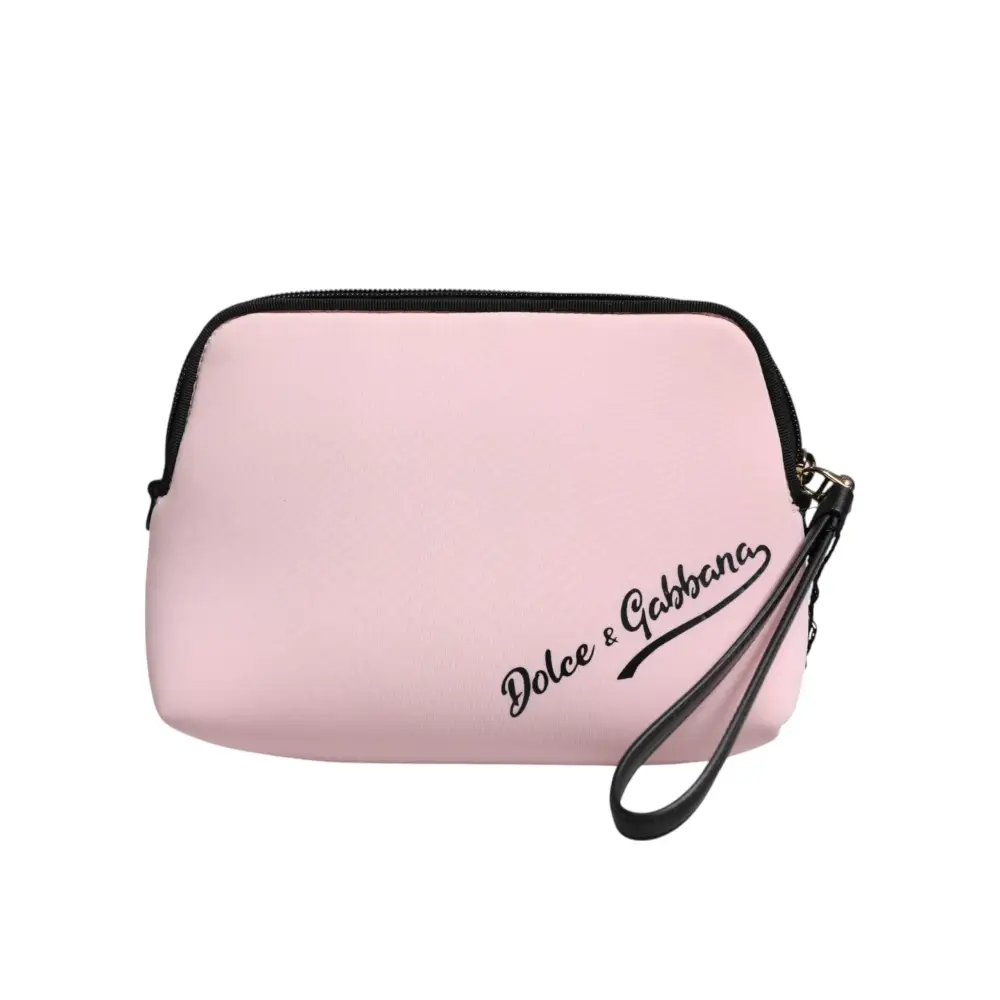 Dolce & Gabbana Pink Solid Nylon DG Logo Print Clutch Zip Borse Pouch Bag