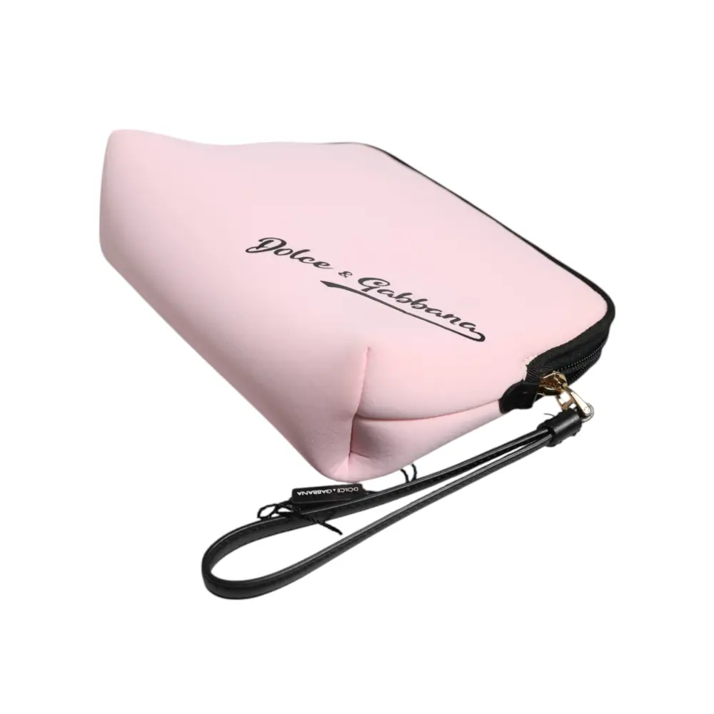 Dolce & Gabbana Pink Solid Nylon DG Logo Print Clutch Zip Borse Pouch Bag